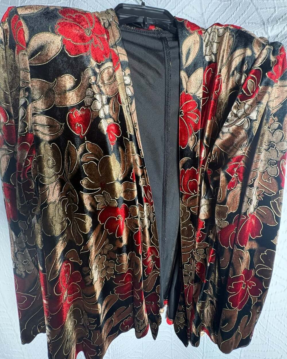 BFA Classics Vintage Velvet Open Front Floral Kimono Jacket Cardigan